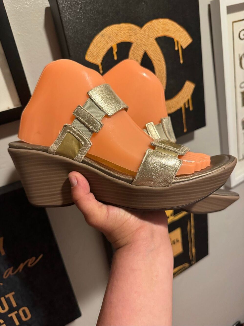 41/10 luxury fashion Naot treasure wedge sandals gold- elastic slide slip on sho - Picture 6 of 10